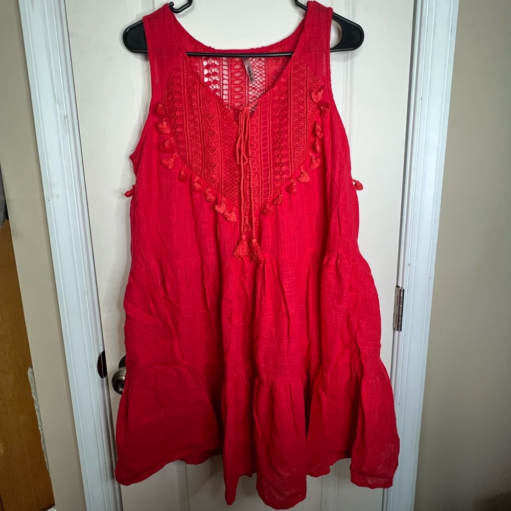 Red linen vacation dress Australian 10 US M (size 6)